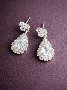 Sparkling Teardrop Crystal Drop Earrings - Silver Tone